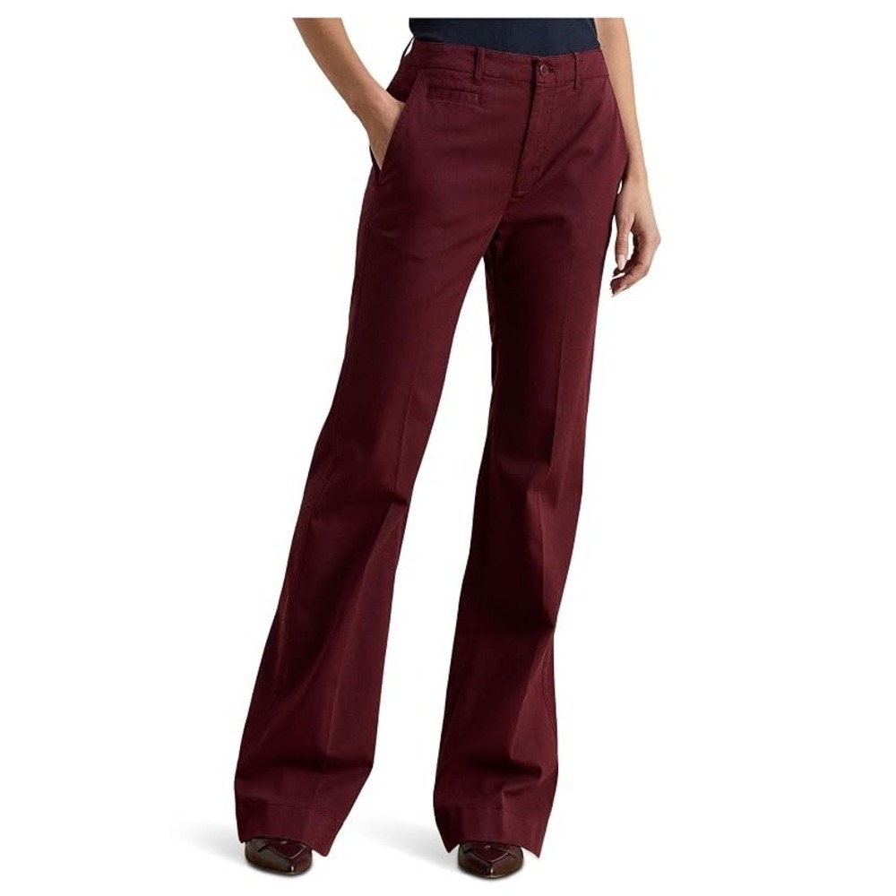 Lauren Ralph Lauren Stretch Cotton Chino Flare Trouser in Dark Garnet Size 12